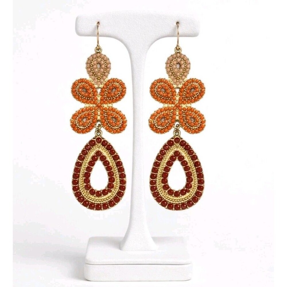 Stella And Dot Capri Chandelier 12K Gold Plated Beaded Design Earrings R